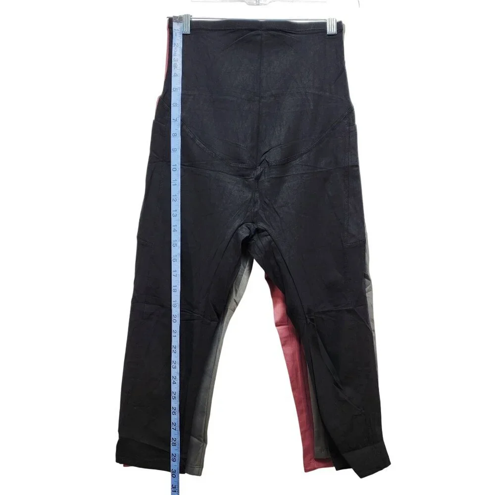 Womens 3-Piece Stretchable maternity pregnancy leggings Trio Black Red Size S